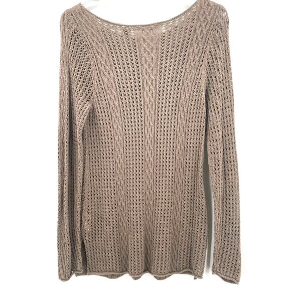 Jeanne Pierre 100% Cotton Women's Open Knit Sweater, Taupe, Sz. M Fishnet - Picture 2 of 10